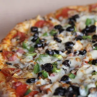 a closeup of a pizza