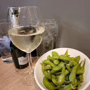 Prosecco and edamame