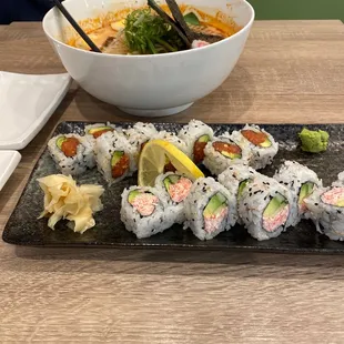 Spicy Tonkotsu Ramen and sushi lunch combo