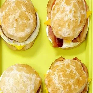 Sausage egg &amp; cheese, bacon egg &amp; cheese biscuits