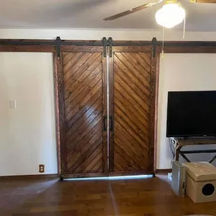 a living room with sliding doors