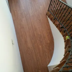 a view from the top of a staircase