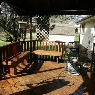 the back porch of his home