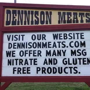 Current sign in front of Dennison Meat Locker as of 3/3/15
