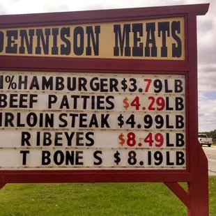 The sign outside Dennison Meat Locker!