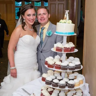 Cupcake stand with 90 cupcakes and a small cake for the two of us. Photo taken by Phodot, Inc.