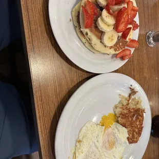 two plates of breakfast food on a table