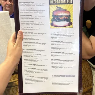 a menu for a beer barrel pub