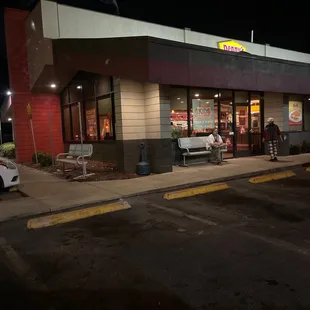 Our Waitress in her pajamas excited that we n the last customers walked out, so she could go out n have a cigarette.