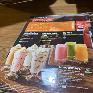 a menu for smoothies and smoothies