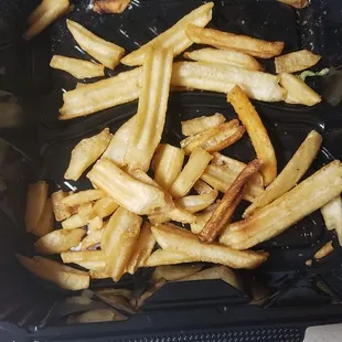 Fries that came with my club sandwich. This was after plating my sandwich at home and nope I didn&apos;t eat any..this was it...