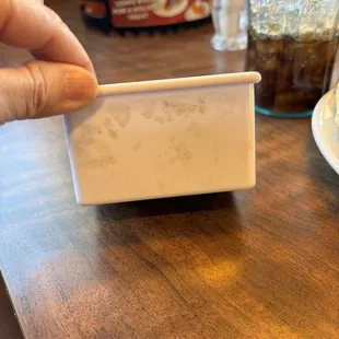 Nasty jelly caddy. The same nastiness was on the menus. These are side work tasks.