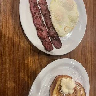 Original Grand Slam with french toast, turkey bacon, over easy eggs.