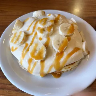 Stack of Salted Caramel Banana Pancakes