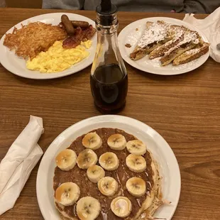 French toast plate and custom banana and caramel pancakes