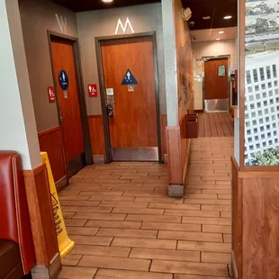 the entrance to a restaurant