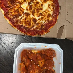 Medium pepperoni pizza &amp; Hot wings