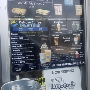 a menu and a bucket of ice cream