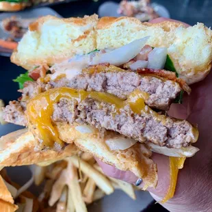 Bunkbed burger (double patty) cut in half