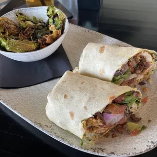 Chicken Bacon Guac Wrap and Balsamic Brussel Sprouts