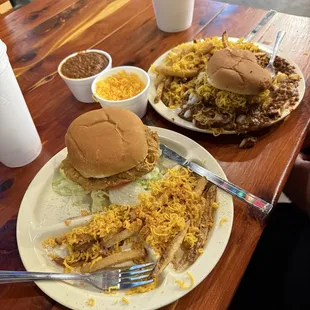 chicken fried chicken sandwich and chili burger