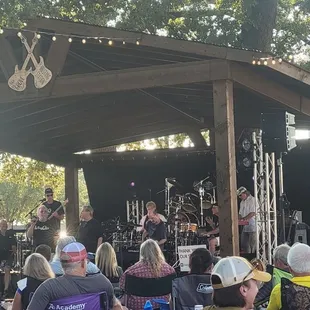 a band performing on stage