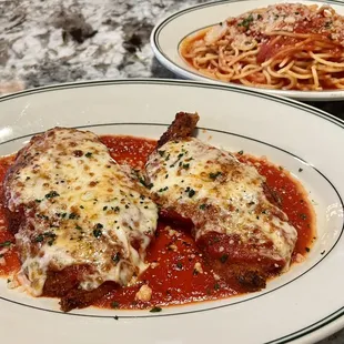 Chicken Cutlet (Parm Style) with side of spaghetti