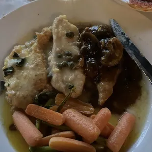 Chic Trio with traditional authentic baby carrots and three chicken tenders. $28