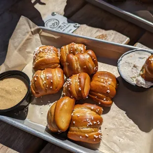 Pretzel Bites ($9.50) - 4.5 stars. Super soft and stretchy, loved by adults and kids. Sun lunch 2024-04-07