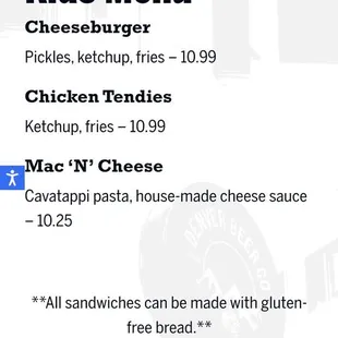 Kids menu. Sun lunch 2024-04-07