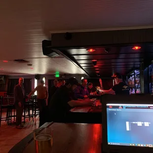 a bar with people sitting at the bar