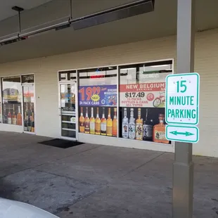 storefront and parking area