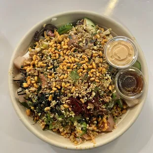 a bowl of rice salad