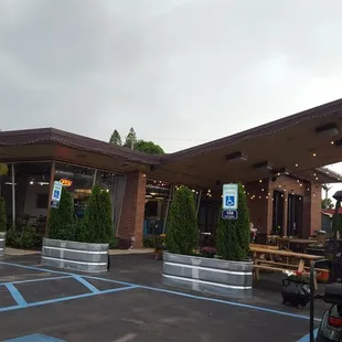 Denver Garage parking lot with horse trough flower planters