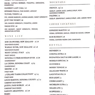 Drink menu