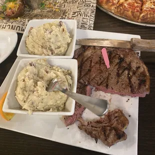 Rib eye steak and garlic mash potatoes!