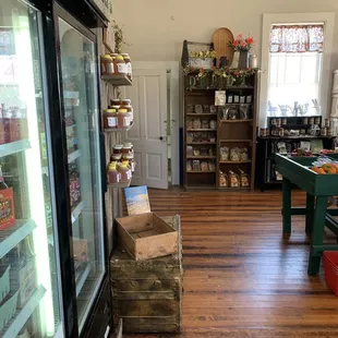Honey and interesting soda selection.