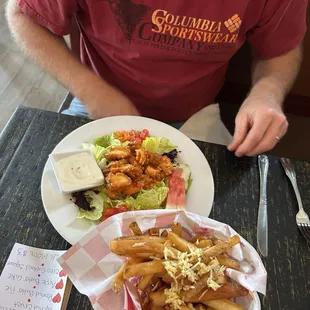 Buffalo chicken salad and truffle fries