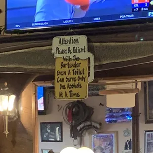 Sign above bar