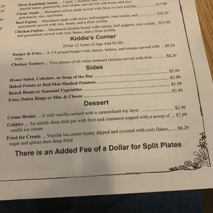 Menu - Mexican, kids, sides and desserts
