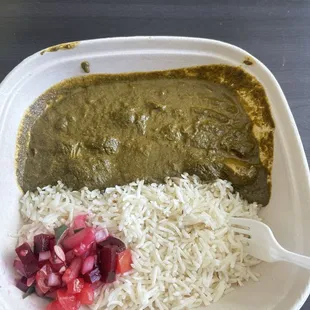 Palak chicken with rice