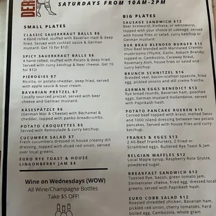 Saturday Brunch Menu