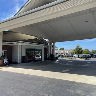 the entrance to a motel