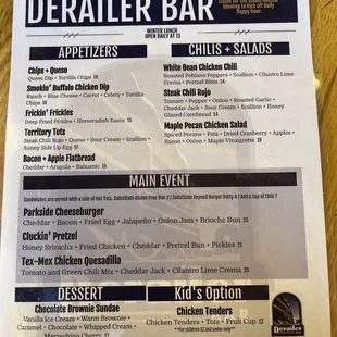 the menu for the restaurant