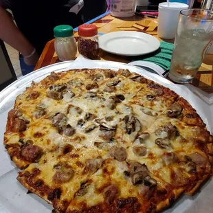 Sausage and mushroom. Thin crust and was delish.