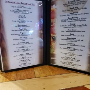 the menu for the restaurant