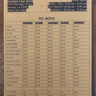 Updated Menu as of March 2020