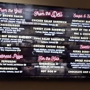 the menu on the wall