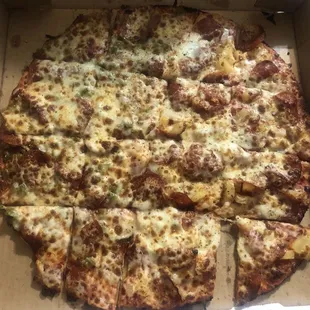 Large. Only comes square cut.