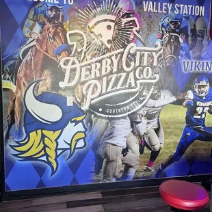 a large advertisement on the wall